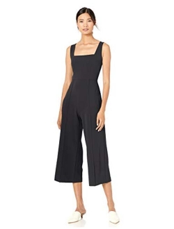 Women's Square Neck Crepe Sleeveless Cropped Jumpsuit