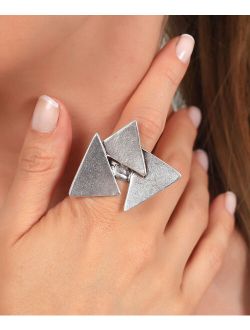 Neva Ross | Silvertone Layered Triangle Ring