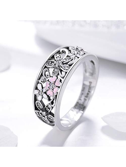 BAMOER Sterling Silver Rings Flower Rings for Women Engagement Wedding Rings for Women Size 6 7 8