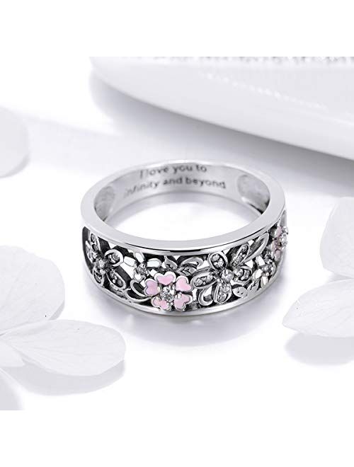 BAMOER Sterling Silver Rings Flower Rings for Women Engagement Wedding Rings for Women Size 6 7 8