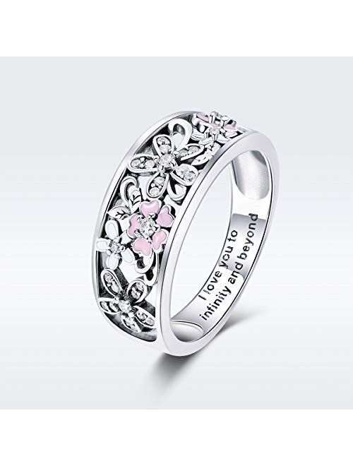 BAMOER Sterling Silver Rings Flower Rings for Women Engagement Wedding Rings for Women Size 6 7 8