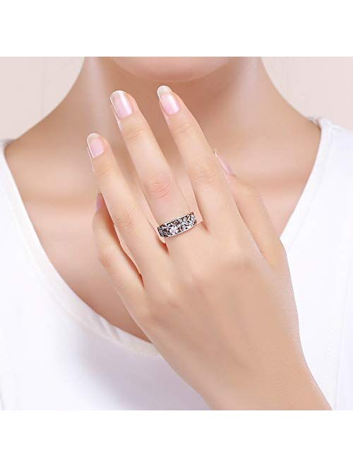 BAMOER Sterling Silver Rings Flower Rings for Women Engagement Wedding Rings for Women Size 6 7 8