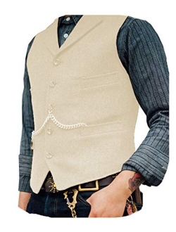 Solove-Suit Men's Classic Henringbone Pattern Suit Vest Notch Lapel Slim Fit Waistcoat