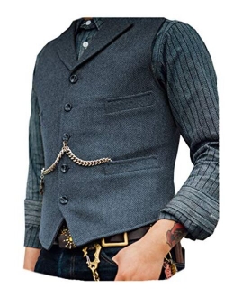 Solove-Suit Men's Classic Henringbone Pattern Suit Vest Notch Lapel Slim Fit Waistcoat