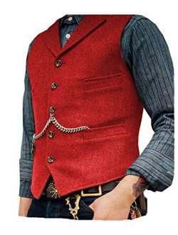 Solove-Suit Men's Classic Henringbone Pattern Suit Vest Notch Lapel Slim Fit Waistcoat