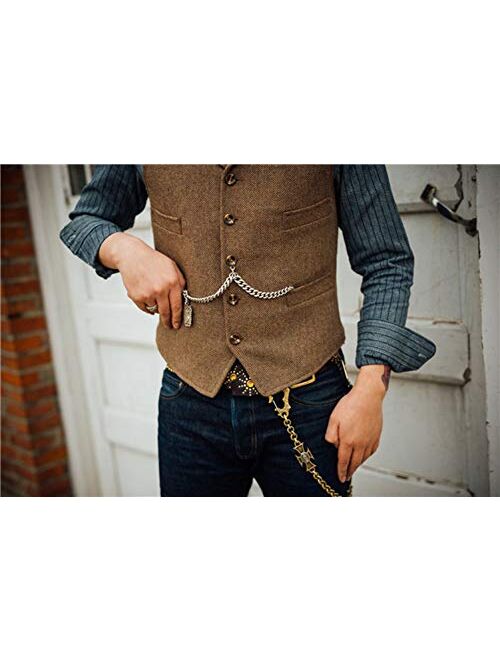 Solove-Suit Men's Classic Henringbone Pattern Suit Vest Notch Lapel Slim Fit Waistcoat