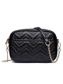 Quilted Crossbody Bags for women,Black Small Trendy Design Shoulder Handbags Purse With Metal Chain Strap