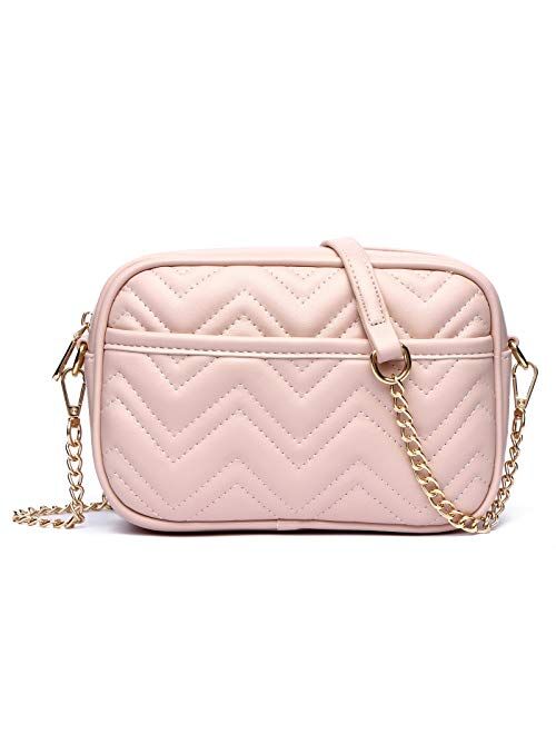 Quilted Crossbody Bags for women,Black Small Trendy Design Shoulder Handbags Purse With Metal Chain Strap