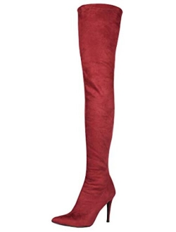 Jiu du Women's Sexy Comfy Over The Knee Thigh High Stretch Stiletto High Heel Boots