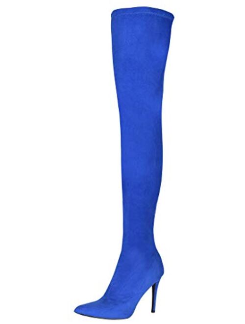 Jiu du Women's Sexy Comfy Over The Knee Thigh High Stretch Stiletto High Heel Boots