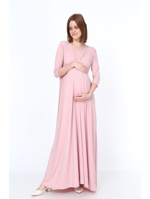 LVMA5215 - Women's Wraped Ruched Maternity Dress