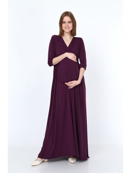 LVMA5215 - Women's Wraped Ruched Maternity Dress