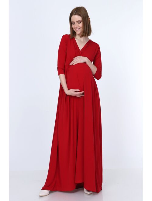 LVMA5215 - Women's Wraped Ruched Maternity Dress