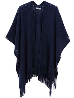 Knit Shawl Wrap for Women - Soul Young Ladies Fringe Knitted Poncho Cardigan Cape