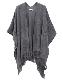 Knit Shawl Wrap for Women - Soul Young Ladies Fringe Knitted Poncho Cardigan Cape