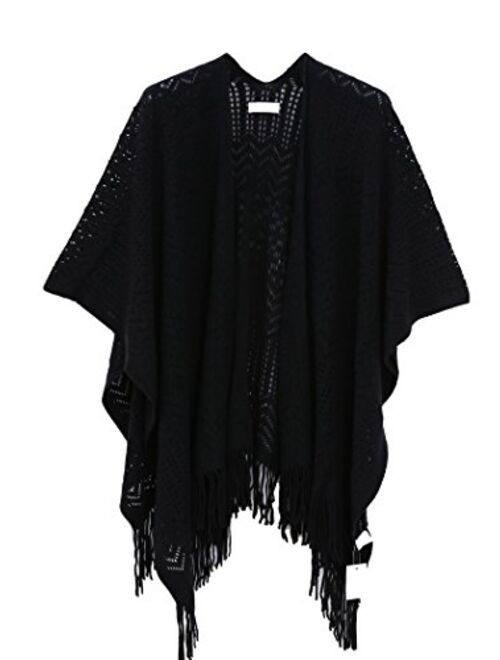 Knit Shawl Wrap for Women - Soul Young Ladies Fringe Knitted Poncho Cardigan Cape