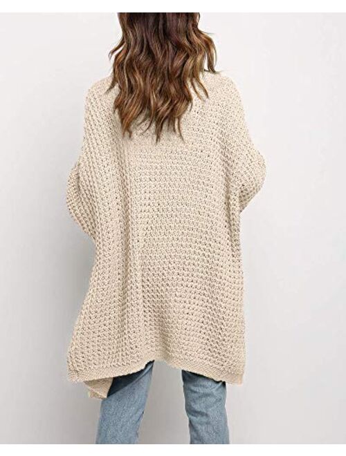 imesrun Womens Batwing Sleeve Long Cardigan Cable Knit Open Front Chunky Sweater Outwear with Pocket