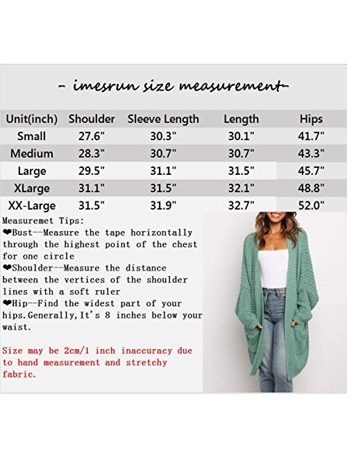 imesrun Womens Batwing Sleeve Long Cardigan Cable Knit Open Front Chunky Sweater Outwear with Pocket