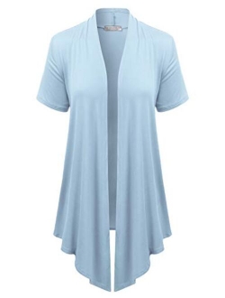 EIMIN Women's Basic Solid Short Sleeve Open Drape Front Jersey Cardigan (S-3XL)