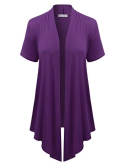 EIMIN Women's Basic Solid Short Sleeve Open Drape Front Jersey Cardigan (S-3XL)