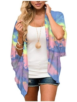 Chunoy Women Casual Tie Dyed Chiffon Kimono Cover Up Beach Wear Blouse Top