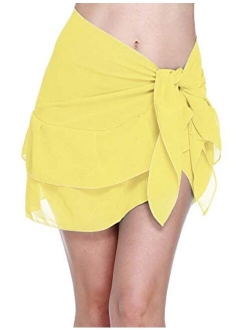 ChinFun Women's Beach Cover up Short Sarong Dress Pareo Ruffle Swim Skirts Bathing Suit Bikini Chic Wrap Chiffon Shawl