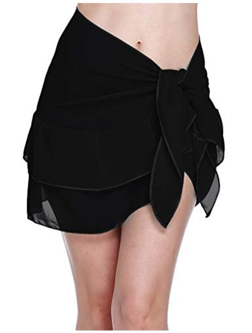 ChinFun Women's Beach Cover up Short Sarong Dress Pareo Ruffle Swim Skirts Bathing Suit Bikini Chic Wrap Chiffon Shawl