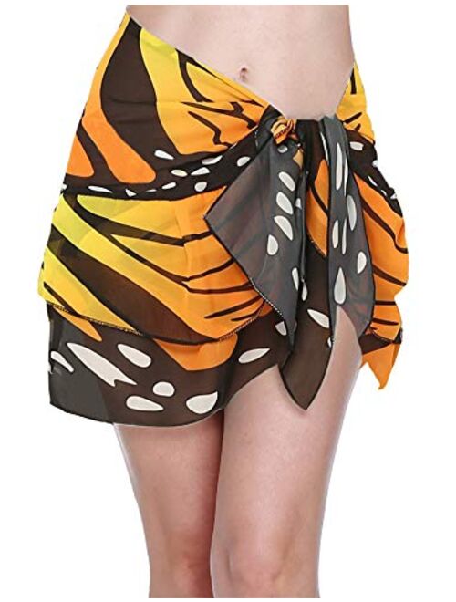 ChinFun Women's Beach Cover up Short Sarong Dress Pareo Ruffle Swim Skirts Bathing Suit Bikini Chic Wrap Chiffon Shawl