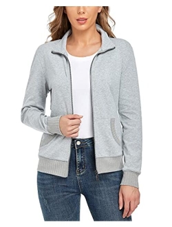 andy & natalie Women's Stand Collar Zip up Short Sleeve Hoodies Jacket Sweatshirts with Pockets