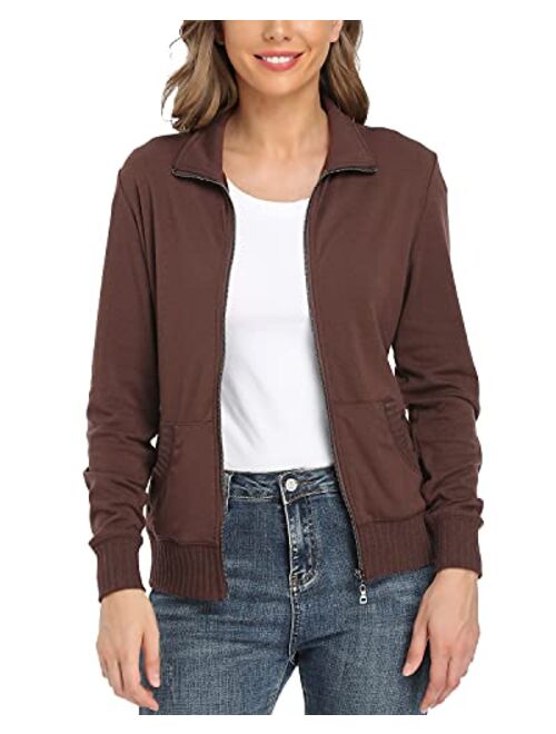 andy & natalie Women's Stand Collar Zip up Short Sleeve Hoodies Jacket Sweatshirts with Pockets