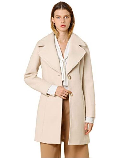 Allegra K Women's Elegant Notched Lapel Button Single Breasted Winter Coat