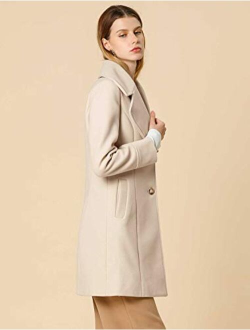 Allegra K Women's Elegant Notched Lapel Button Single Breasted Winter Coat