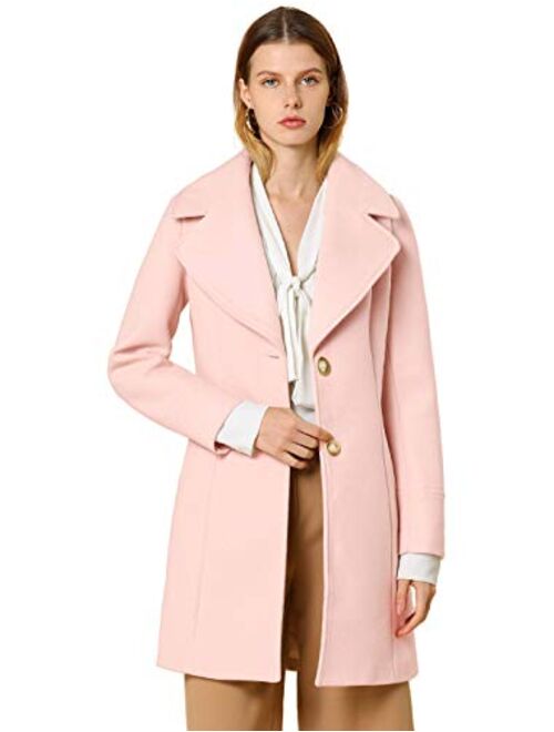 Allegra K Women's Elegant Notched Lapel Button Single Breasted Winter Coat