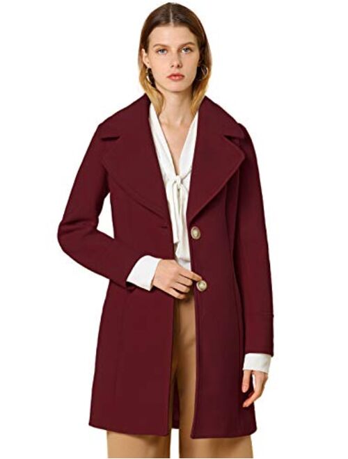 Allegra K Women's Elegant Notched Lapel Button Single Breasted Winter Coat