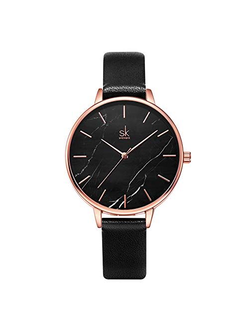 SHENGKE Women Watches Leather Band Luxury Quartz Watches Girls Ladies Wristwatch Relogio Feminino