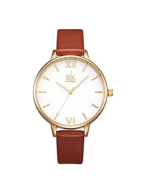 SHENGKE Women Watches Leather Band Luxury Quartz Watches Girls Ladies Wristwatch Relogio Feminino