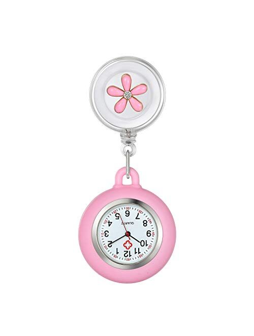 Lancardo Lapel Watch for Nurses Doctors Clip-on Hanging Nurse Watches Cute Leaves Pattern Silicon Cover Badge Stethoscope Retractable Fob Watch