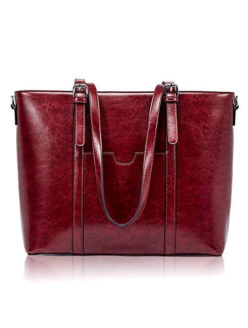 BROMEN Women Briefcase 15.6 inch Laptop Tote Bag Vintage Leather Handbags Shoulder Work Purses