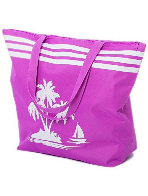 Beach Bag Womens Large Canvas Summer Tote Bags With Zipper Closure 19