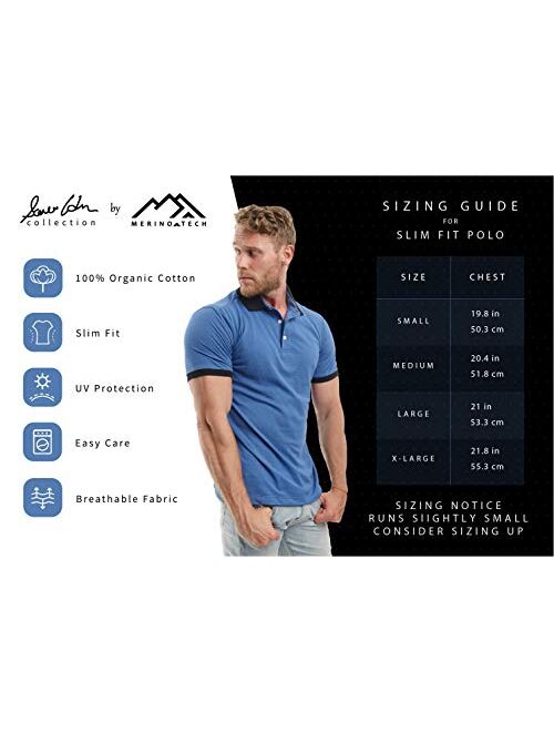 Slim Fit Polo Shirts for Men - Premium Organic Cotton Short Sleeve Casual Fitted Collared Mens Polo T Shirt