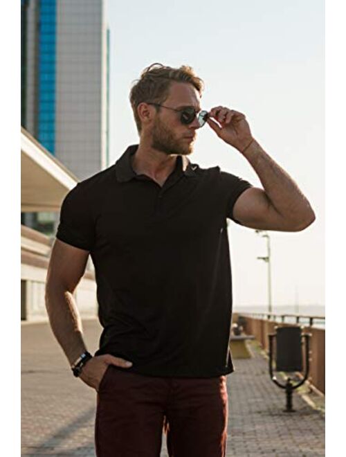 Slim Fit Polo Shirts for Men - Premium Organic Cotton Short Sleeve Casual Fitted Collared Mens Polo T Shirt