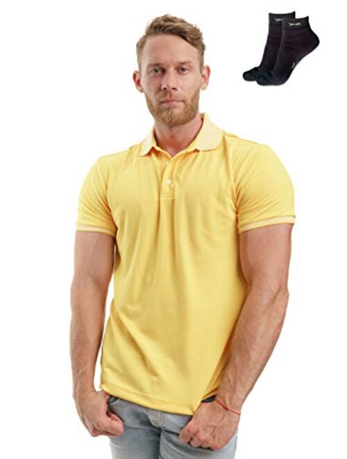 Slim Fit Polo Shirts for Men - Premium Organic Cotton Short Sleeve Casual Fitted Collared Mens Polo T Shirt