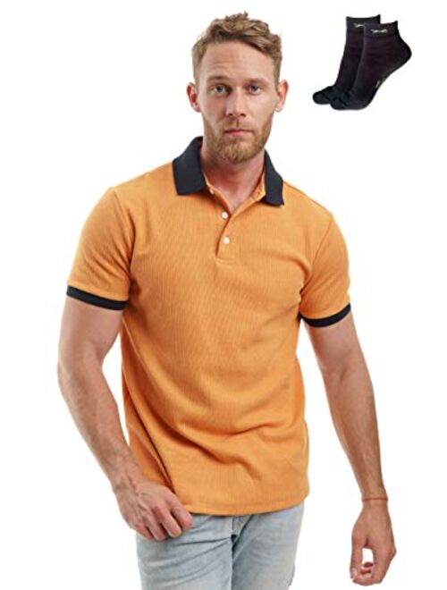 Slim Fit Polo Shirts for Men - Premium Organic Cotton Short Sleeve Casual Fitted Collared Mens Polo T Shirt