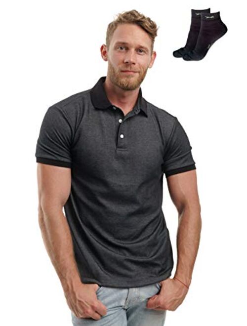 Slim Fit Polo Shirts for Men - Premium Organic Cotton Short Sleeve Casual Fitted Collared Mens Polo T Shirt