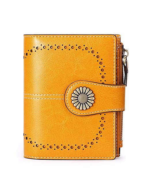 SENDEFN Small Women Wallet Genuine Leather Bifold Purse with ID Window