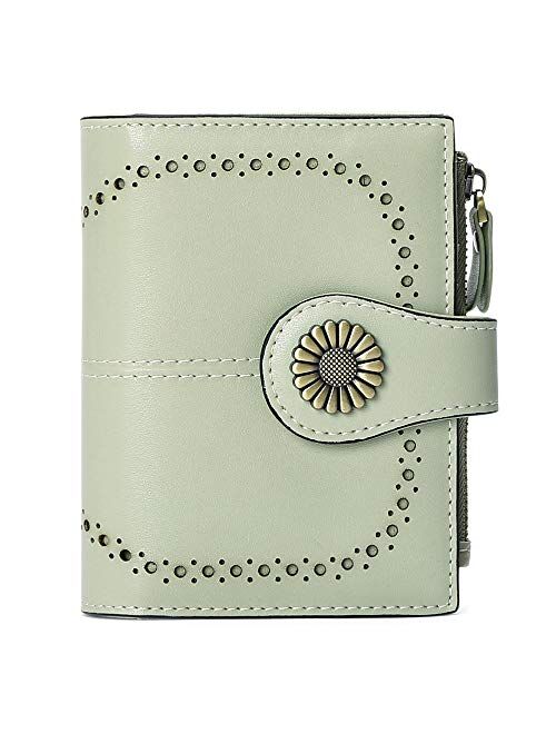 SENDEFN Small Women Wallet Genuine Leather Bifold Purse with ID Window