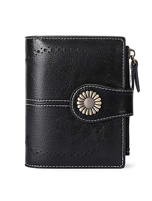 SENDEFN Small Women Wallet Genuine Leather Bifold Purse with ID Window