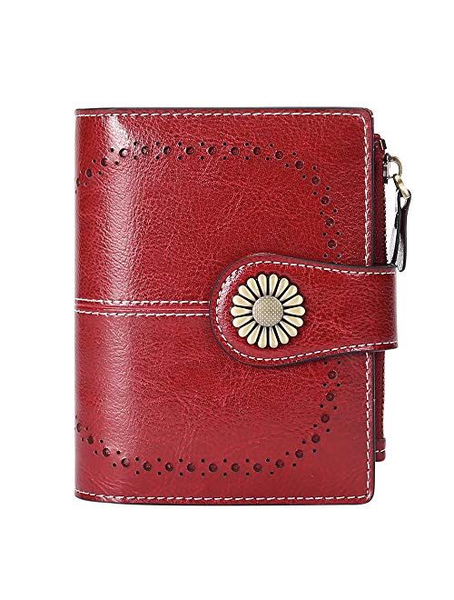 SENDEFN Small Women Wallet Genuine Leather Bifold Purse with ID Window