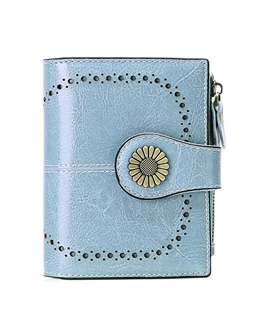 SENDEFN Small Women Wallet Genuine Leather Bifold Purse with ID Window