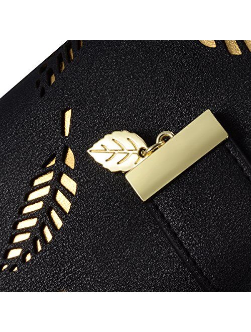 Women's Long Leaf Bifold Wallet Leather Card Holder Purse Zipper Buckle Elegant Clutch Wallet Handbag